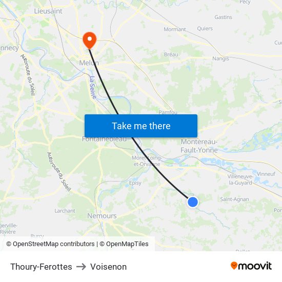 Thoury-Ferottes to Voisenon map