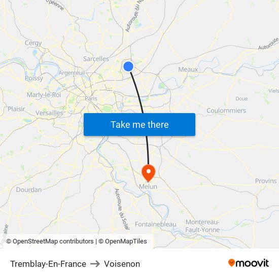 Tremblay-En-France to Voisenon map