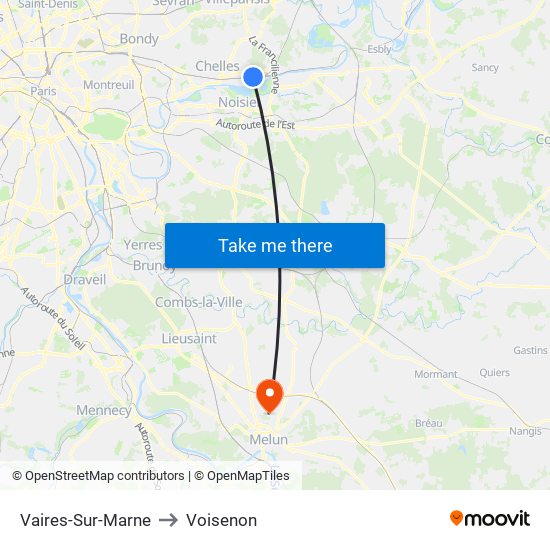 Vaires-Sur-Marne to Voisenon map