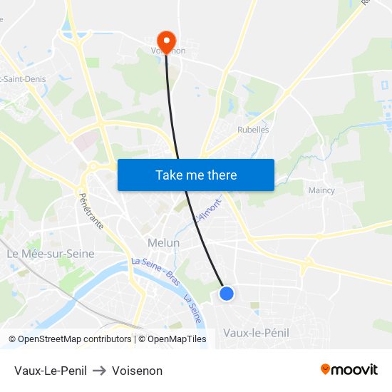 Vaux-Le-Penil to Voisenon map