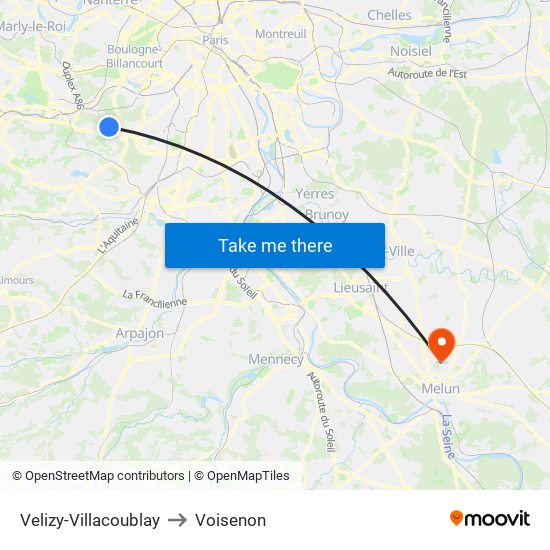 Velizy-Villacoublay to Voisenon map