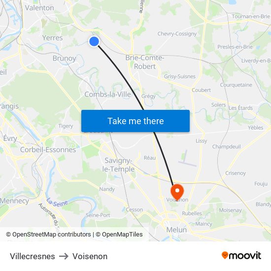 Villecresnes to Voisenon map