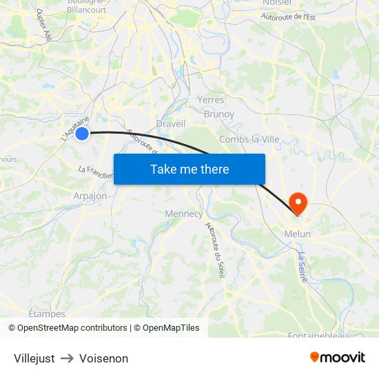 Villejust to Voisenon map