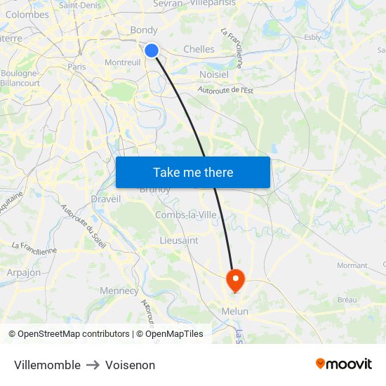 Villemomble to Voisenon map