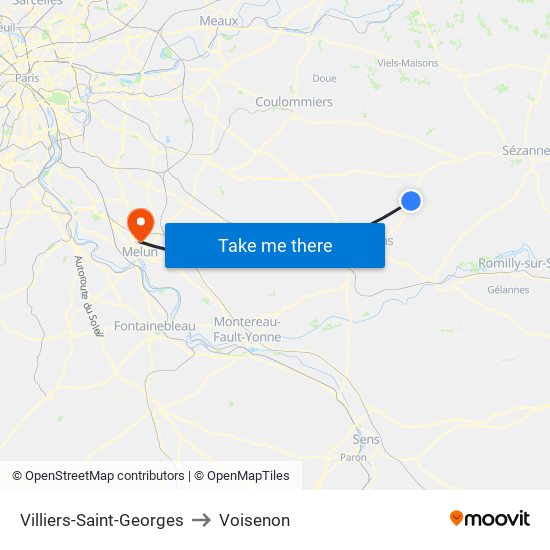 Villiers-Saint-Georges to Voisenon map