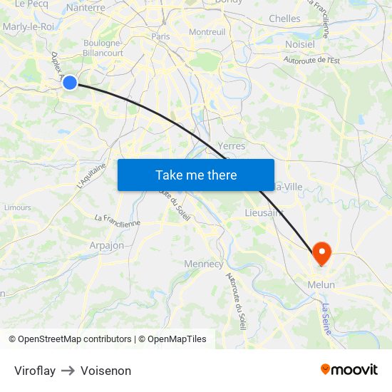 Viroflay to Voisenon map