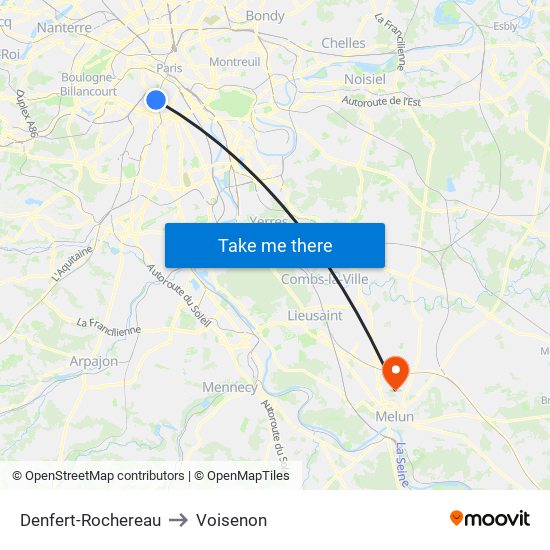 Denfert-Rochereau to Voisenon map