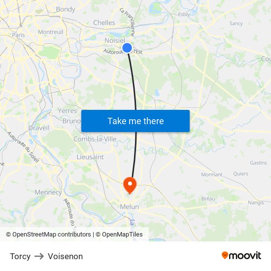 Torcy to Voisenon map