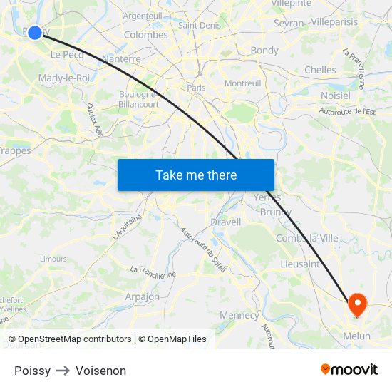 Poissy to Voisenon map