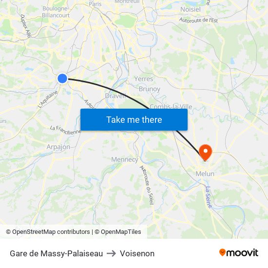 Gare de Massy-Palaiseau to Voisenon map