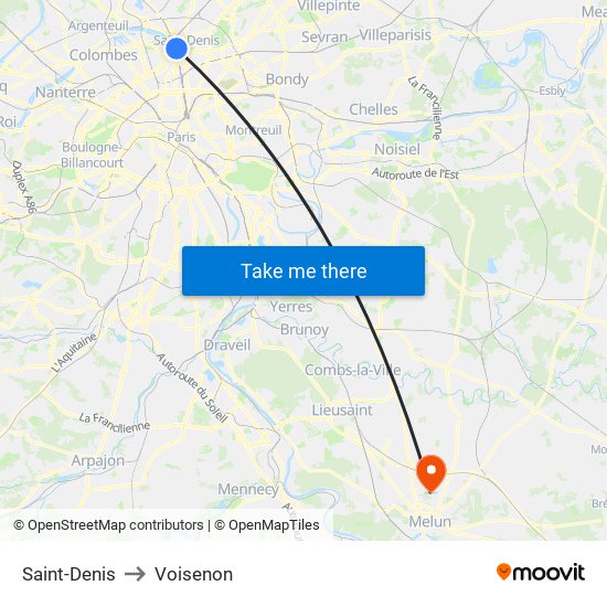 Saint-Denis to Voisenon map