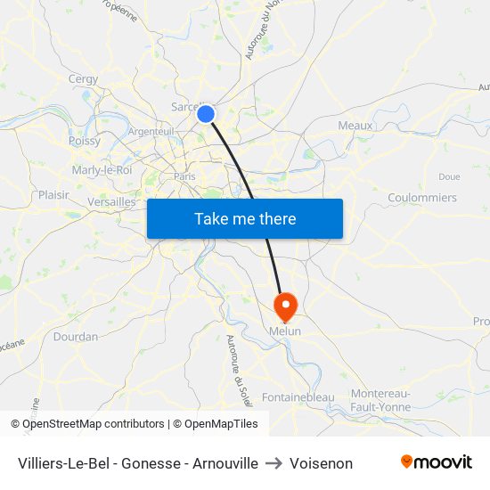 Villiers-Le-Bel - Gonesse - Arnouville to Voisenon map