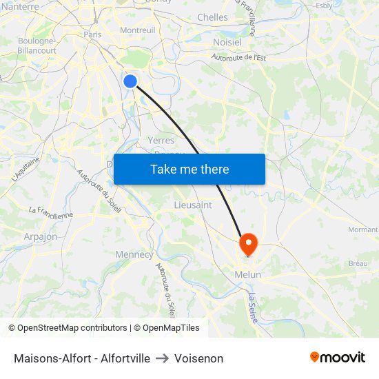 Maisons-Alfort - Alfortville to Voisenon map