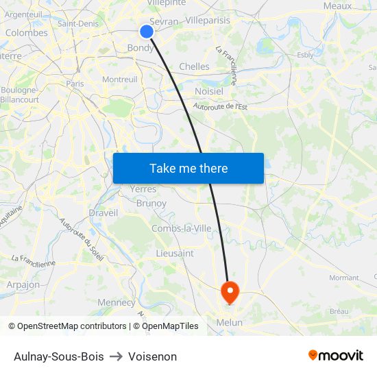 Aulnay-Sous-Bois to Voisenon map