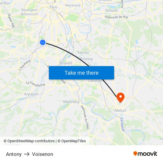Antony to Voisenon map