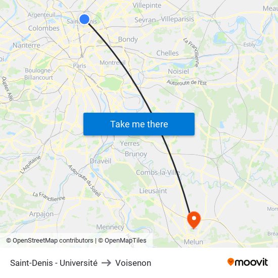 Saint-Denis - Université to Voisenon map