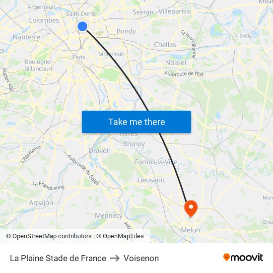 La Plaine Stade de France to Voisenon map
