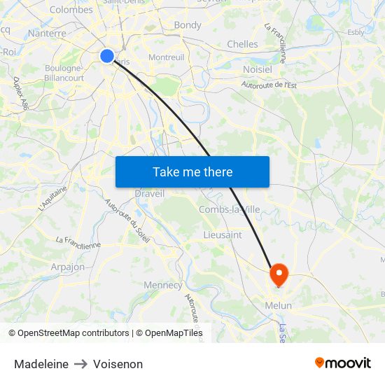 Madeleine to Voisenon map