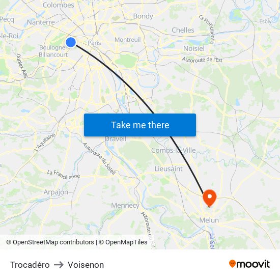 Trocadéro to Voisenon map