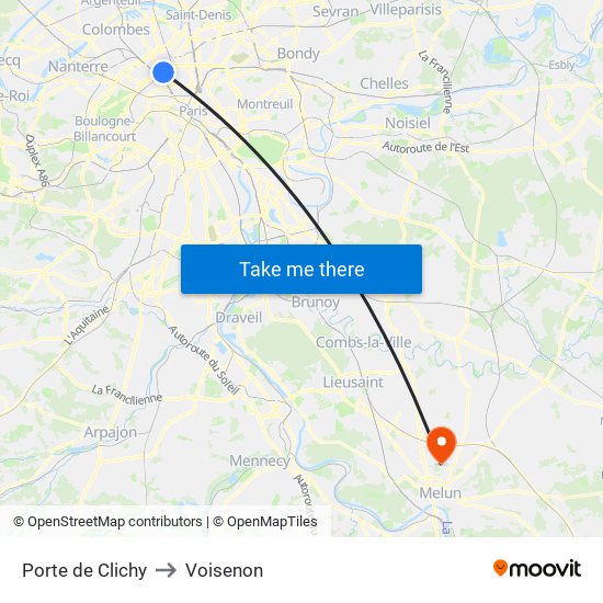 Porte de Clichy to Voisenon map