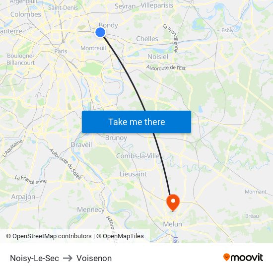 Noisy-Le-Sec to Voisenon map