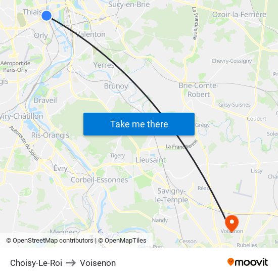 Choisy-Le-Roi to Voisenon map
