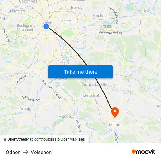 Odéon to Voisenon map