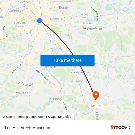 Les Halles to Voisenon map