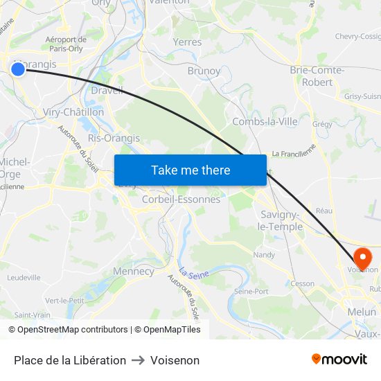 Place de la Libération to Voisenon map
