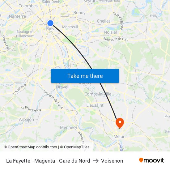 La Fayette - Magenta - Gare du Nord to Voisenon map