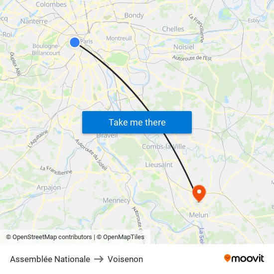 Assemblée Nationale to Voisenon map