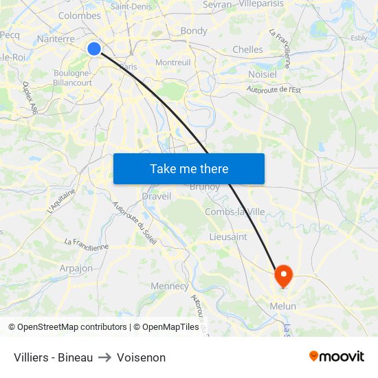 Villiers - Bineau to Voisenon map