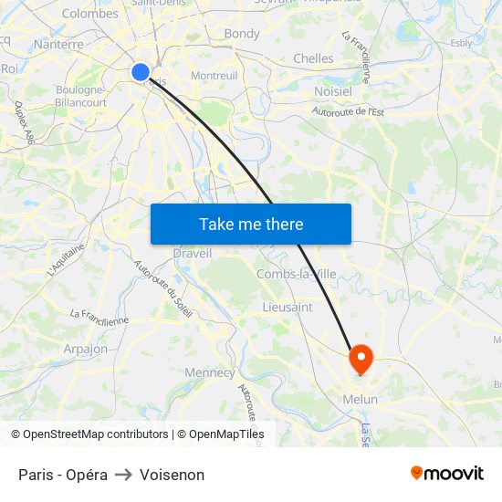 Paris - Opéra to Voisenon map