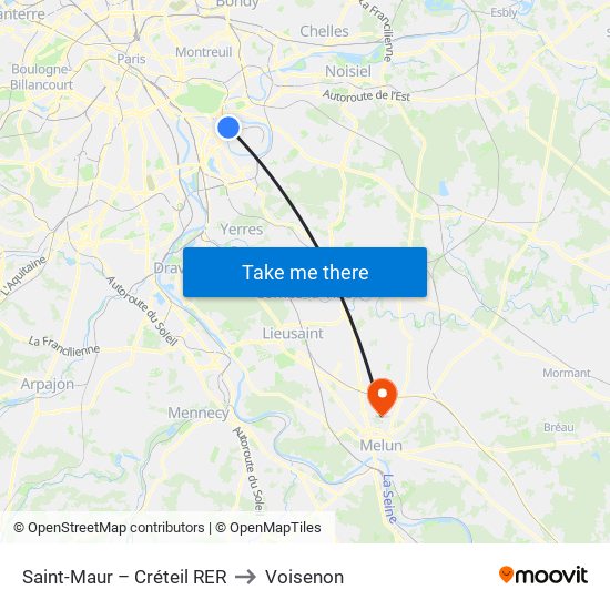 Saint-Maur – Créteil RER to Voisenon map