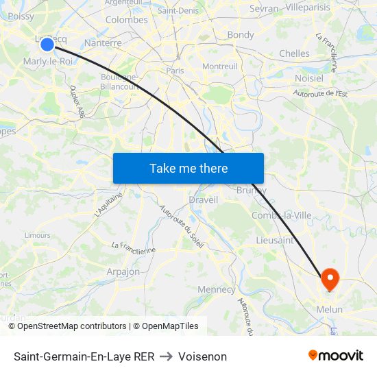 Saint-Germain-En-Laye RER to Voisenon map