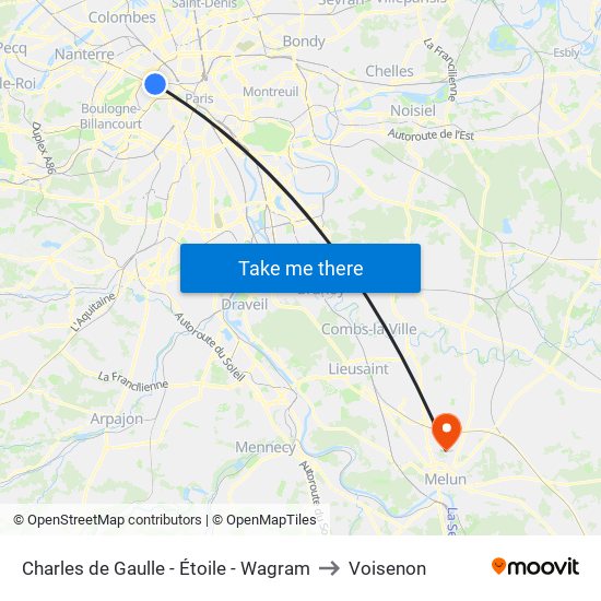 Charles de Gaulle - Étoile - Wagram to Voisenon map