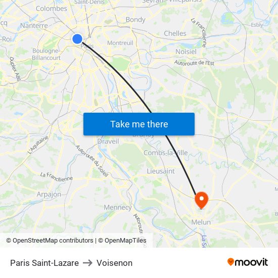 Paris Saint-Lazare to Voisenon map