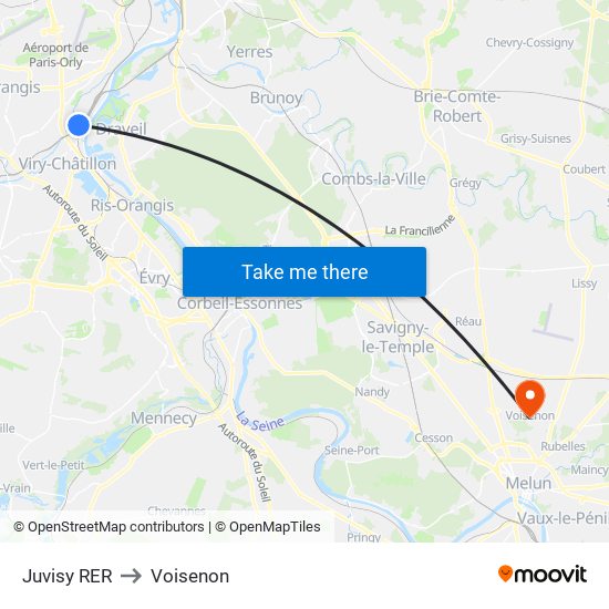 Juvisy RER to Voisenon map