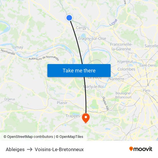 Ableiges to Voisins-Le-Bretonneux map