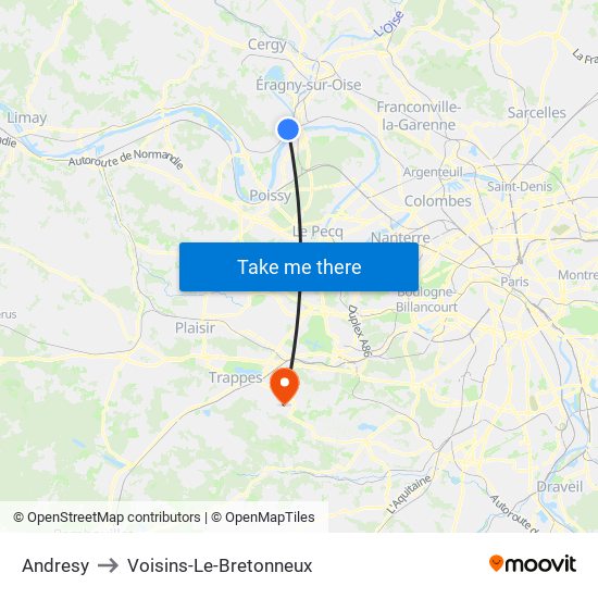 Andresy to Voisins-Le-Bretonneux map