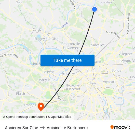 Asnieres-Sur-Oise to Voisins-Le-Bretonneux map