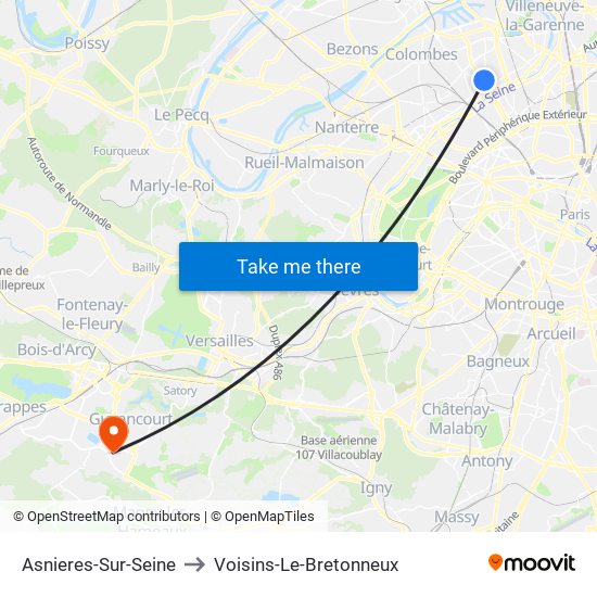 Asnieres-Sur-Seine to Voisins-Le-Bretonneux map