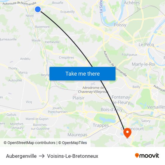 Aubergenville to Voisins-Le-Bretonneux map