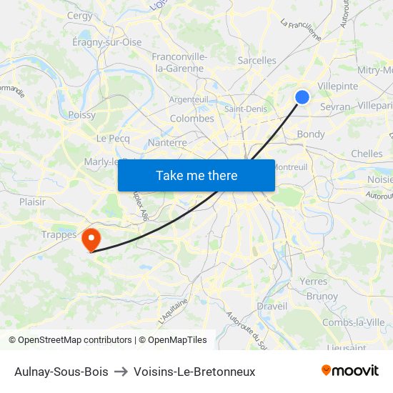 Aulnay-Sous-Bois to Voisins-Le-Bretonneux map