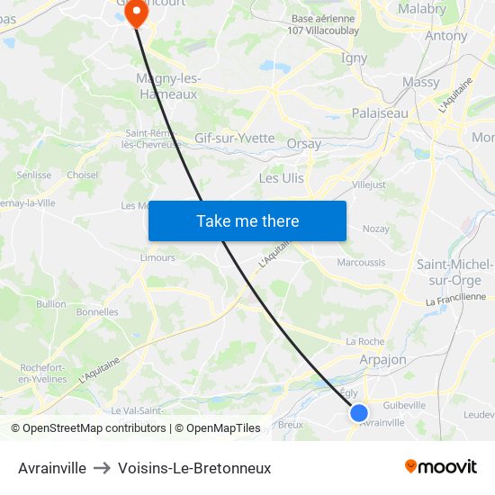 Avrainville to Voisins-Le-Bretonneux map