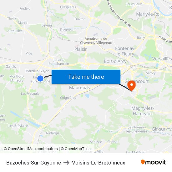 Bazoches-Sur-Guyonne to Voisins-Le-Bretonneux map