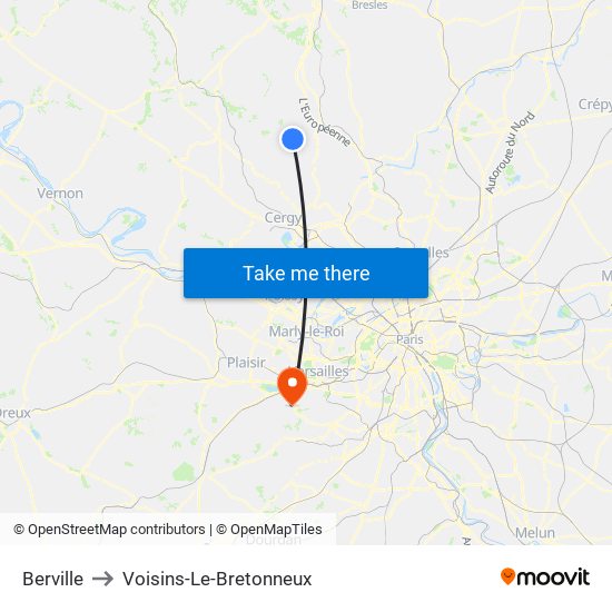 Berville to Voisins-Le-Bretonneux map