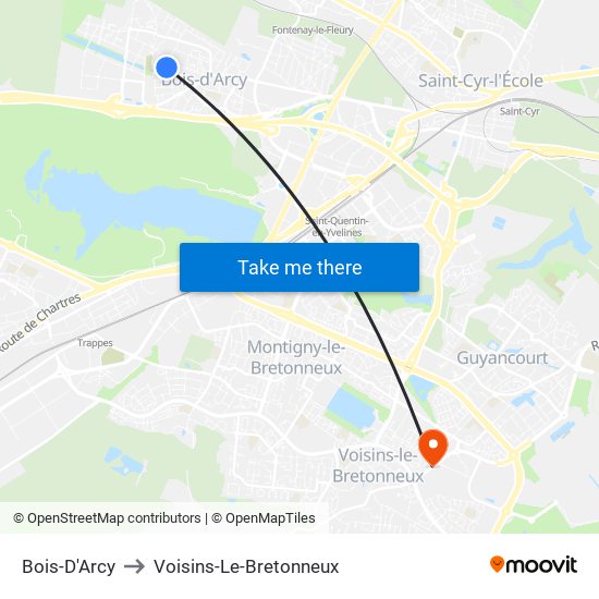 Bois-D'Arcy to Voisins-Le-Bretonneux map