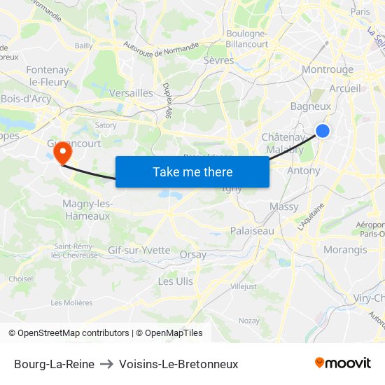 Bourg-La-Reine to Voisins-Le-Bretonneux map