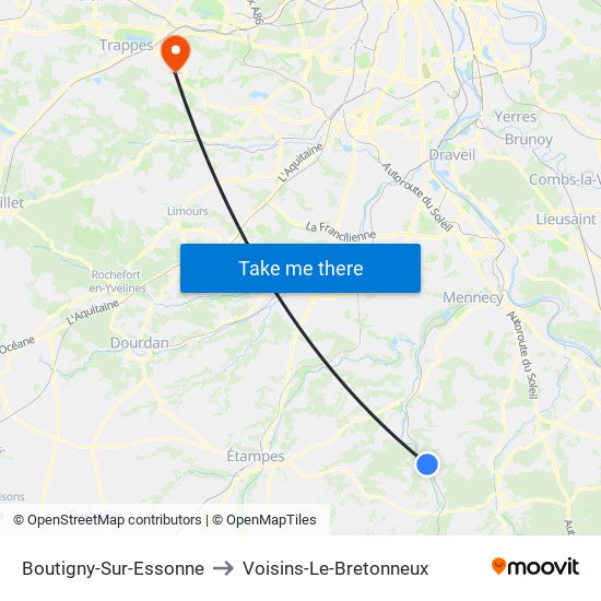 Boutigny-Sur-Essonne to Voisins-Le-Bretonneux map